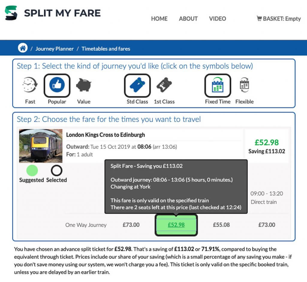 Split My Fare train ticket website