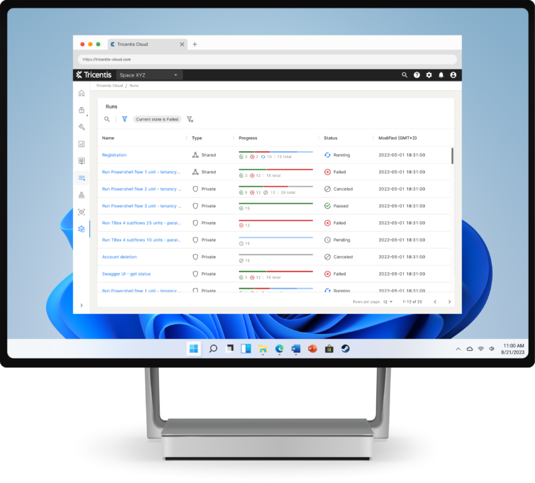 Windows desktop with Tricentis Test Automation Runs screen on display