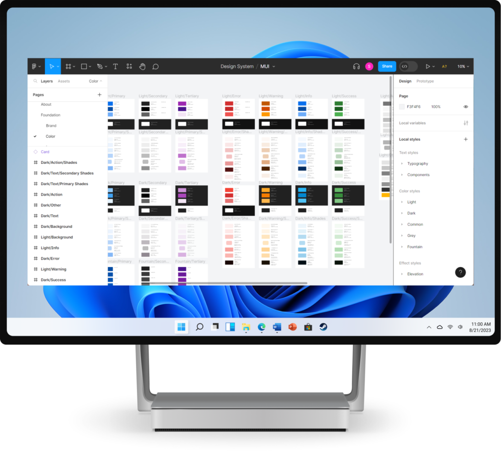 A design system within Figma displayed on a desktop computer