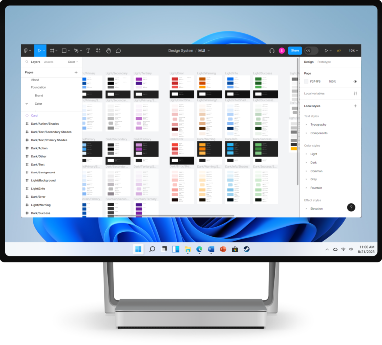 A design system within Figma displayed on a desktop computer