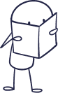 Stick figure face behind a book